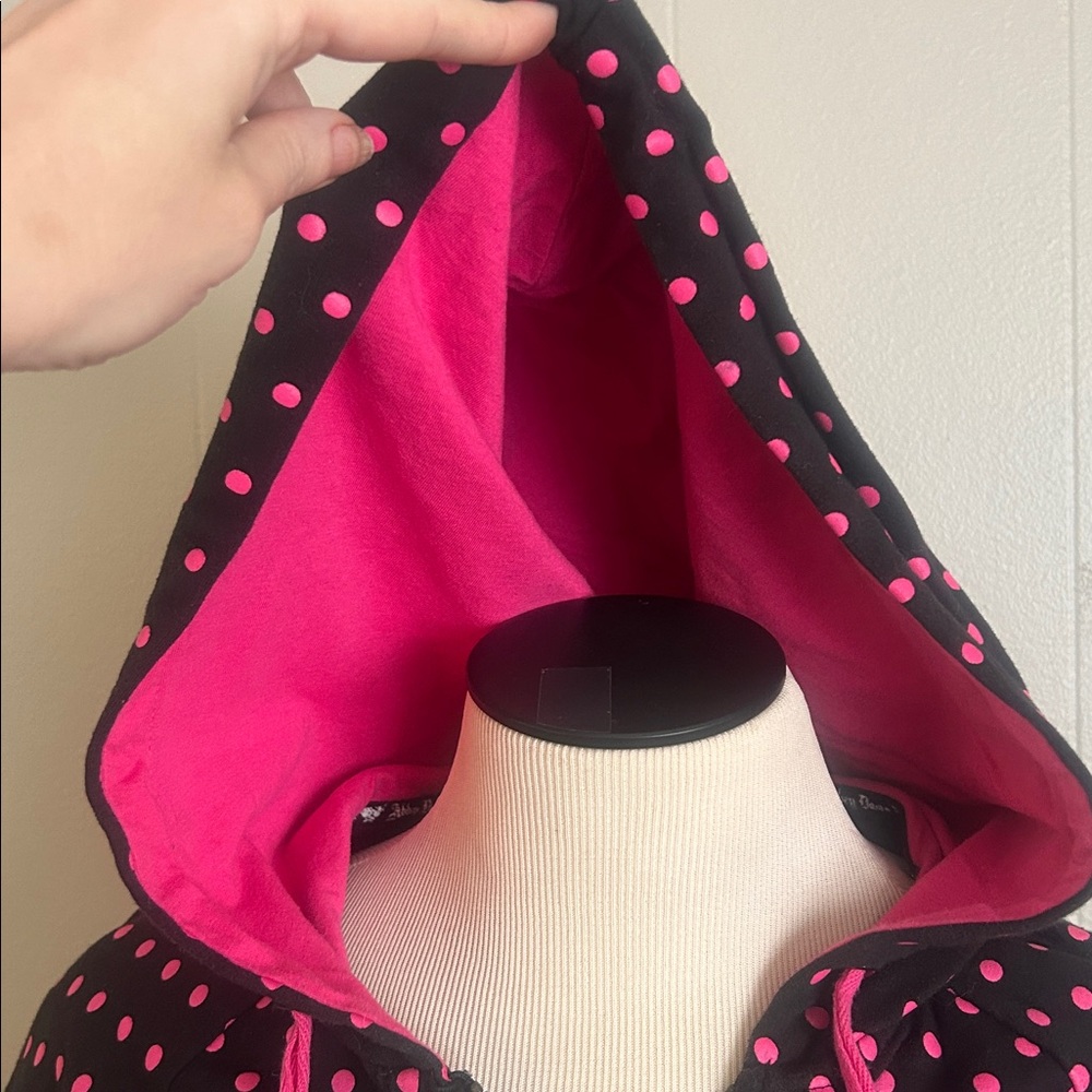 Vintage Y2K Black with pink polka dots Abbey Dawn hoodie by Avril Lavigne - Picture 5 of 8